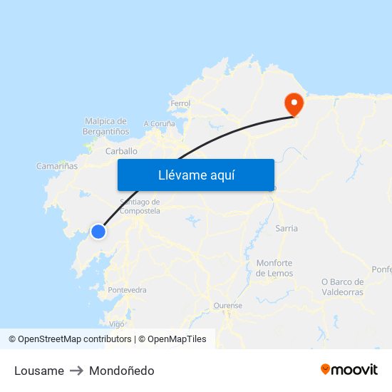 Lousame to Mondoñedo map
