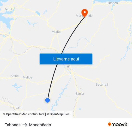 Taboada to Mondoñedo map