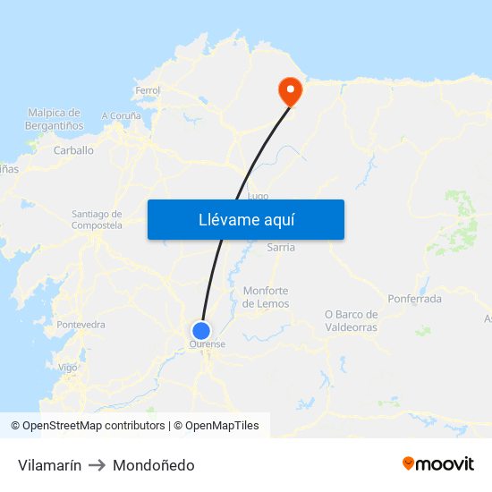 Vilamarín to Mondoñedo map