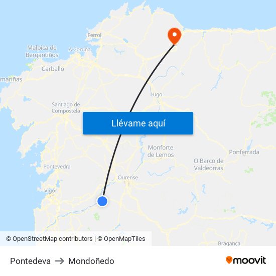Pontedeva to Mondoñedo map