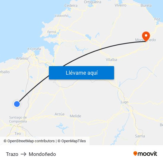 Trazo to Mondoñedo map