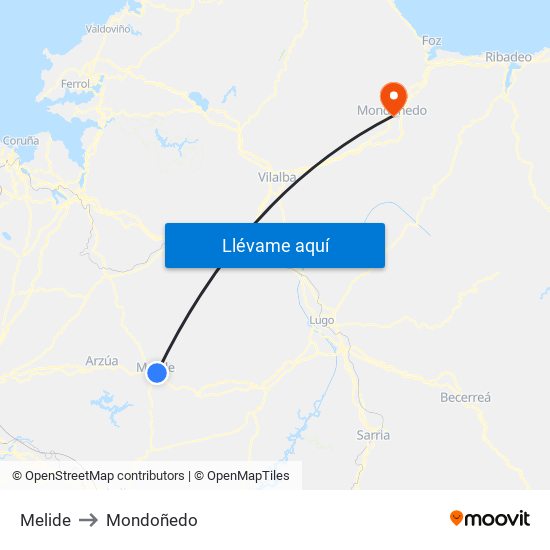 Melide to Mondoñedo map