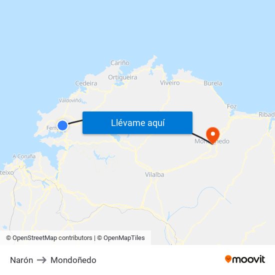 Narón to Mondoñedo map