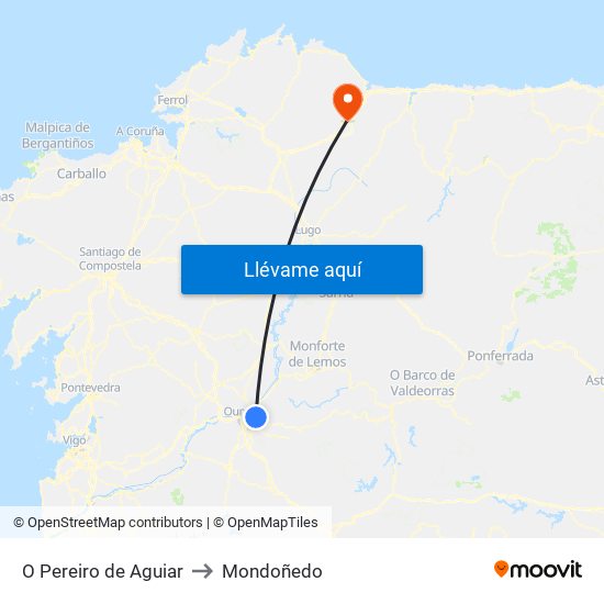 O Pereiro de Aguiar to Mondoñedo map