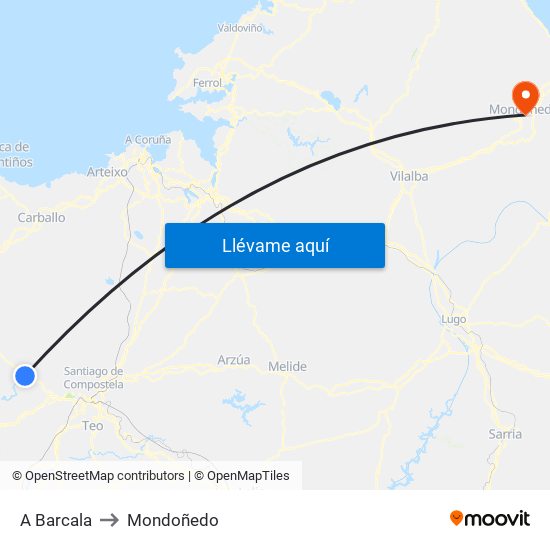 A Barcala to Mondoñedo map