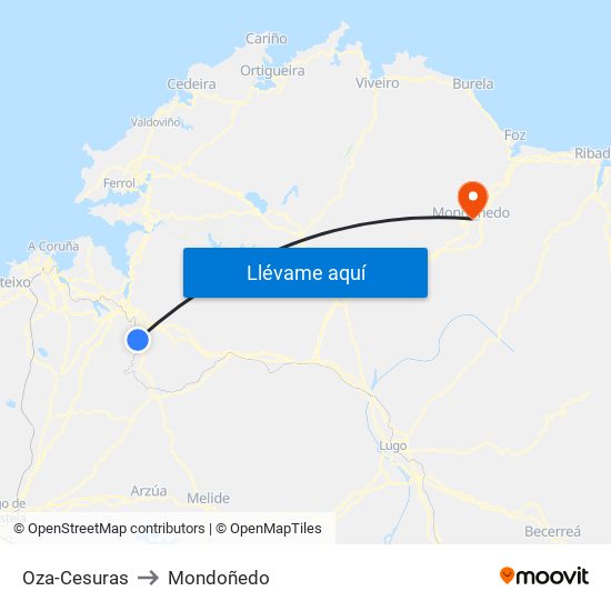 Oza-Cesuras to Mondoñedo map