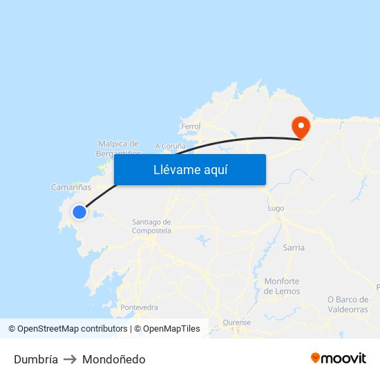 Dumbría to Mondoñedo map