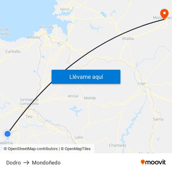 Dodro to Mondoñedo map