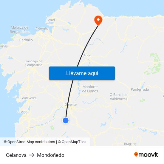 Celanova to Mondoñedo map