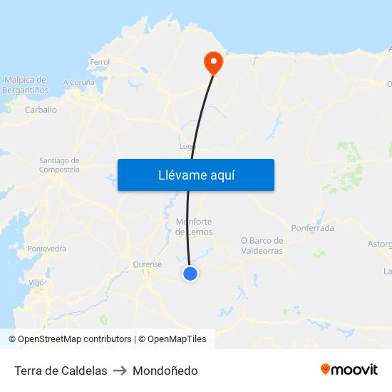 Terra de Caldelas to Mondoñedo map