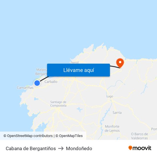 Cabana de Bergantiños to Mondoñedo map