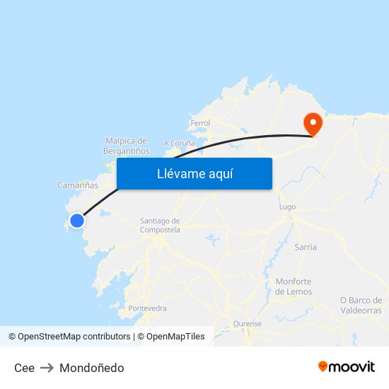 Cee to Mondoñedo map