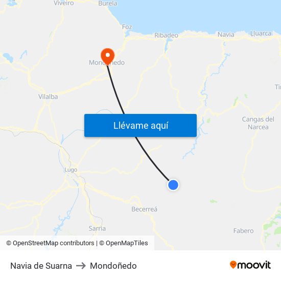 Navia de Suarna to Mondoñedo map