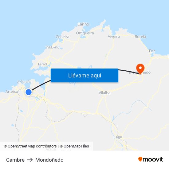 Cambre to Mondoñedo map