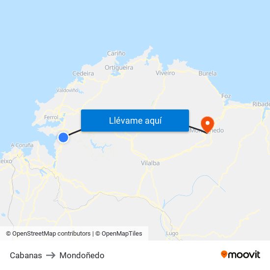 Cabanas to Mondoñedo map
