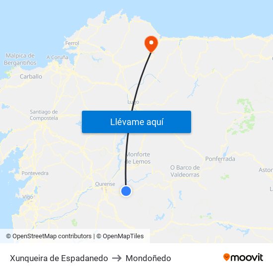 Xunqueira de Espadanedo to Mondoñedo map