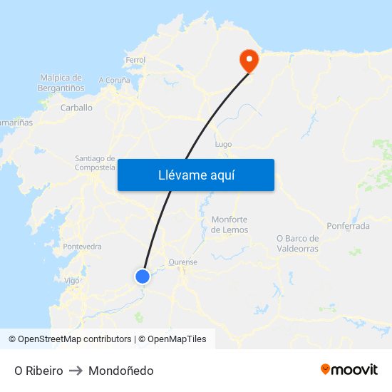 O Ribeiro to Mondoñedo map