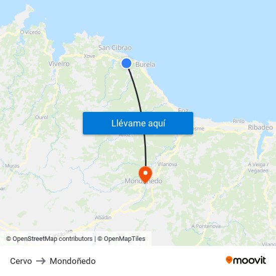Cervo to Mondoñedo map