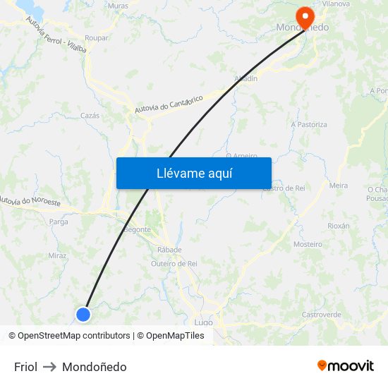 Friol to Mondoñedo map