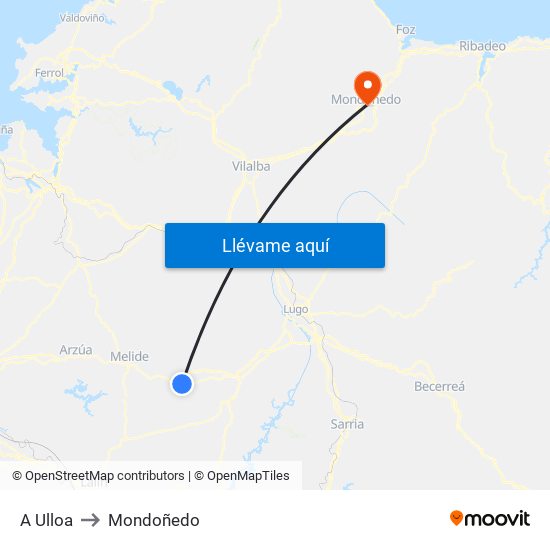 A Ulloa to Mondoñedo map