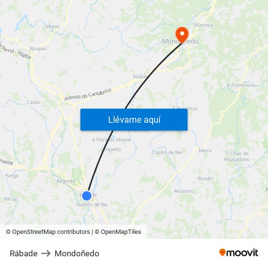 Rábade to Mondoñedo map
