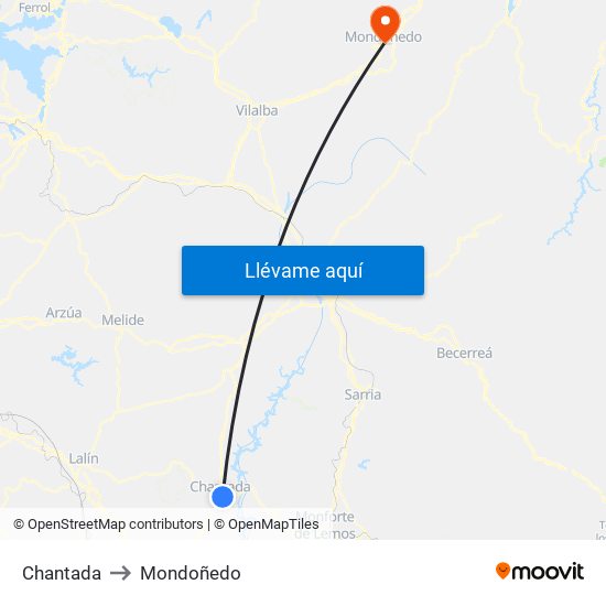 Chantada to Mondoñedo map