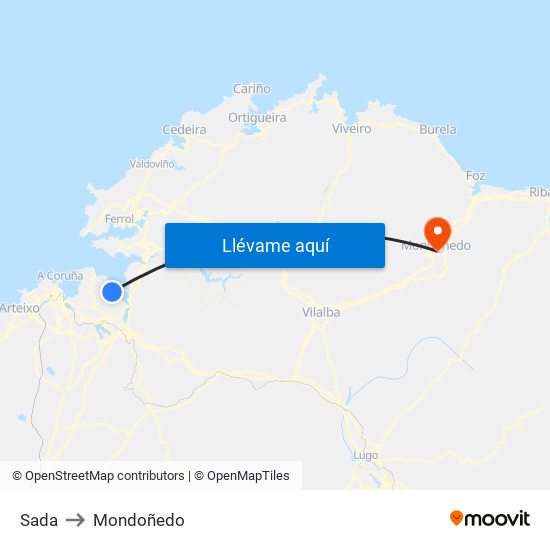 Sada to Mondoñedo map