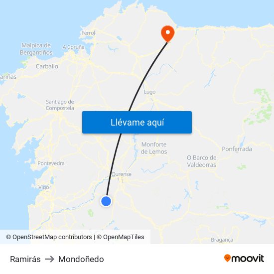 Ramirás to Mondoñedo map