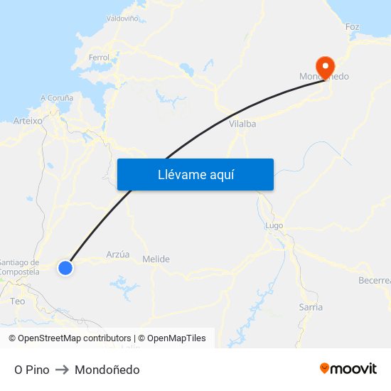 O Pino to Mondoñedo map