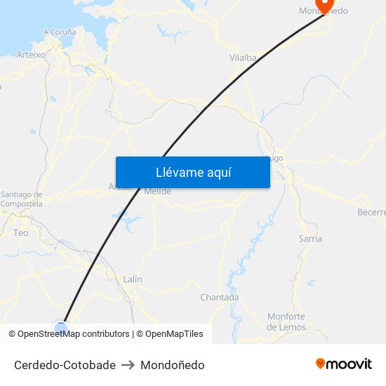 Cerdedo-Cotobade to Mondoñedo map