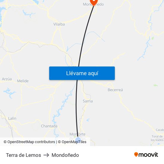 Terra de Lemos to Mondoñedo map