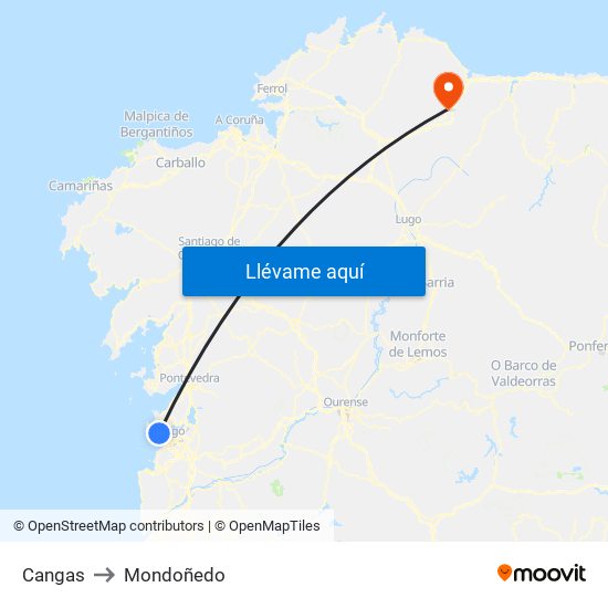 Cangas to Mondoñedo map