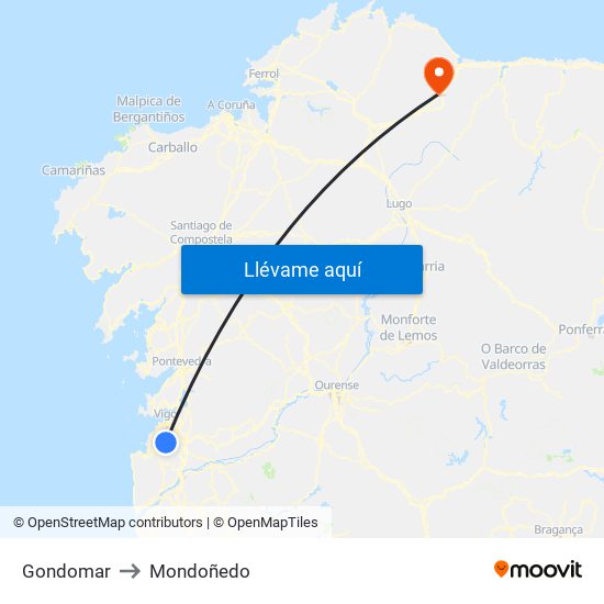 Gondomar to Mondoñedo map