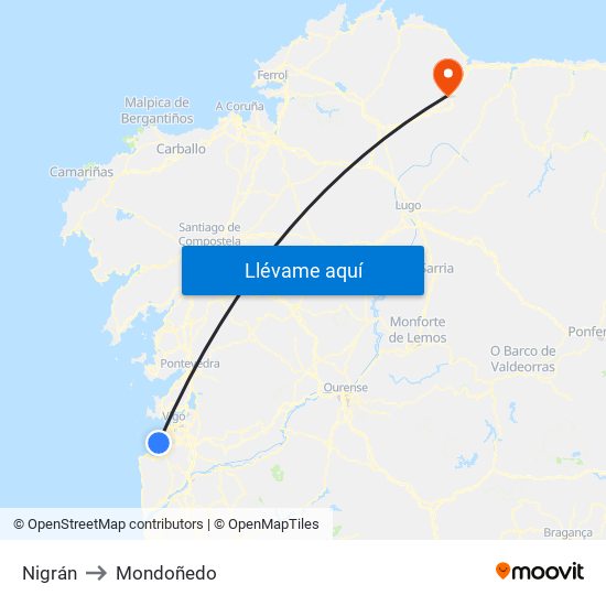 Nigrán to Mondoñedo map