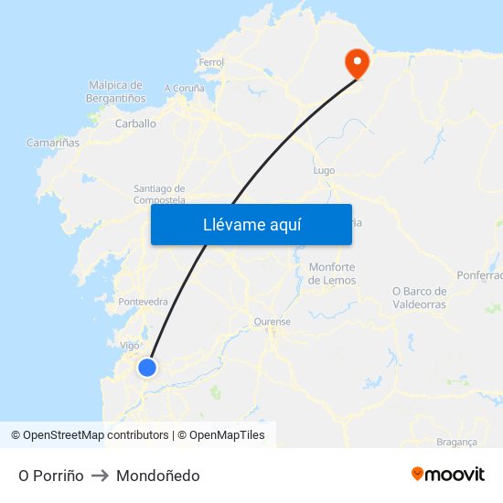 O Porriño to Mondoñedo map