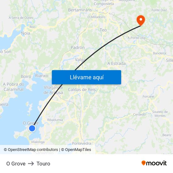 O Grove to Touro map