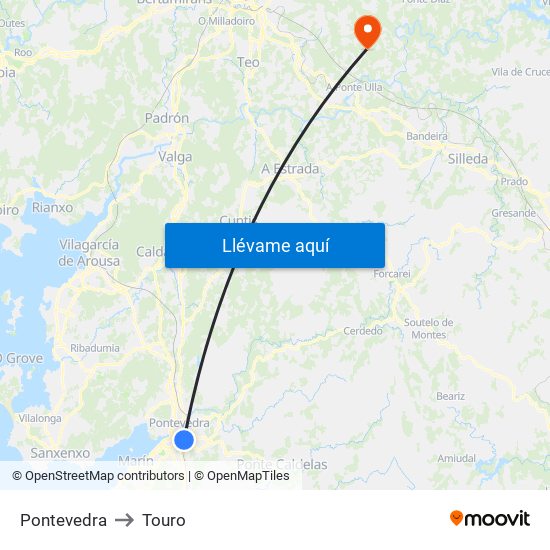 Pontevedra to Touro map