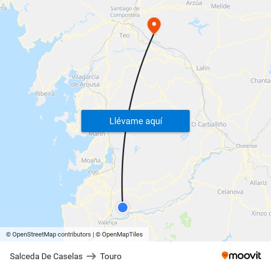 Salceda De Caselas to Touro map