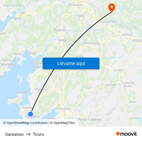 Sanxenxo to Touro map
