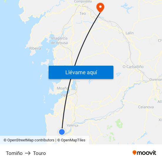 Tomiño to Touro map