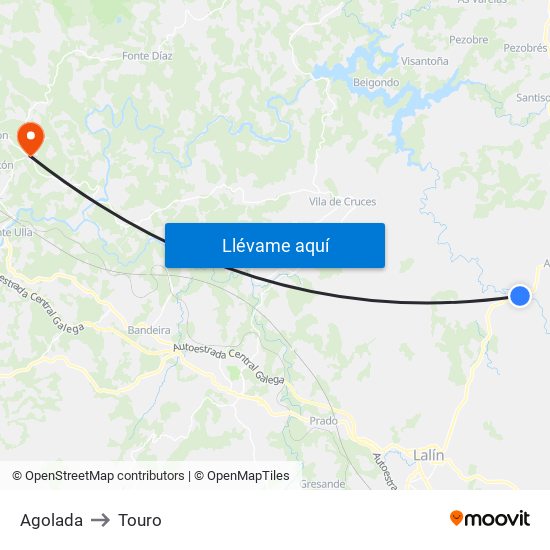 Agolada to Touro map