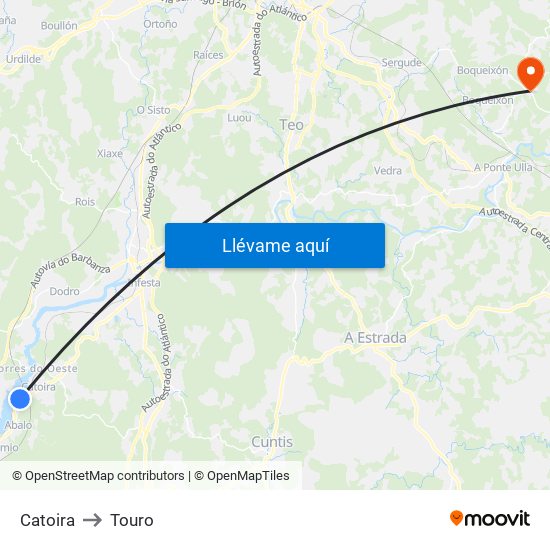 Catoira to Touro map