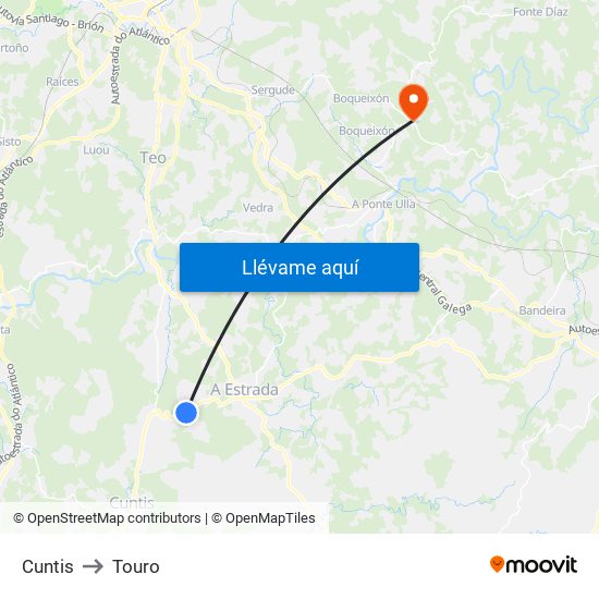 Cuntis to Touro map