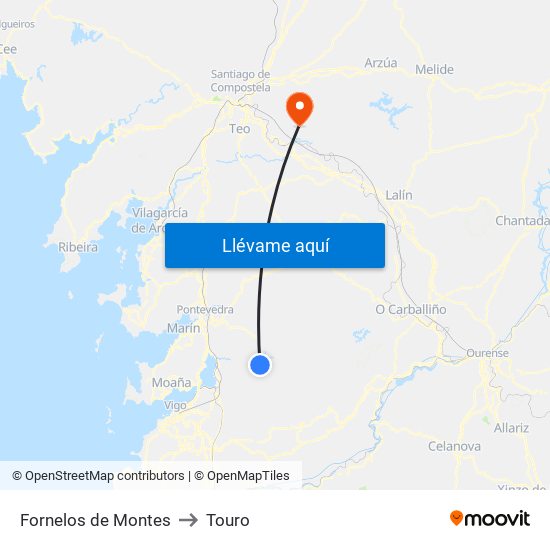 Fornelos de Montes to Touro map