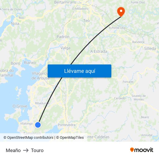 Meaño to Touro map
