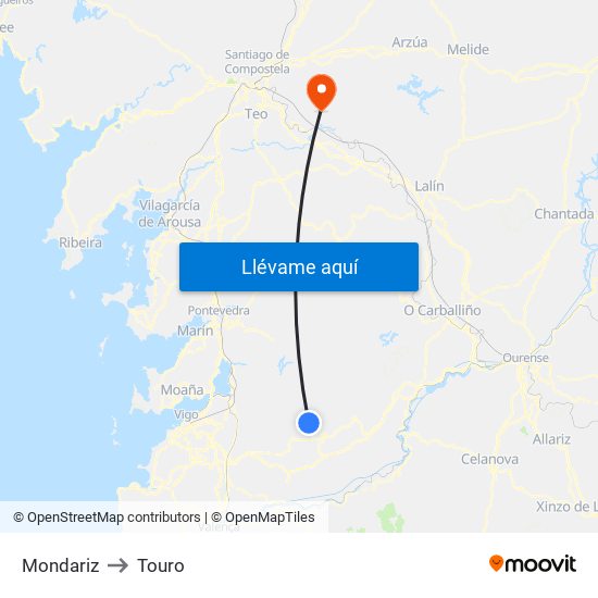Mondariz to Touro map