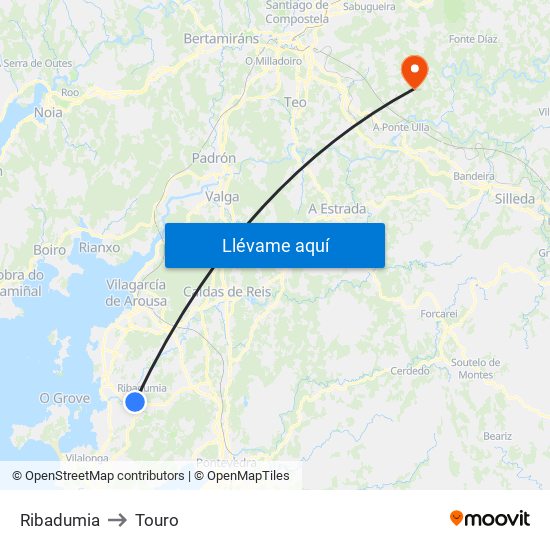 Ribadumia to Touro map