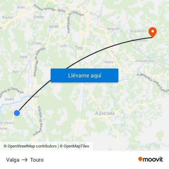 Valga to Touro map