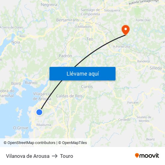 Vilanova de Arousa to Touro map