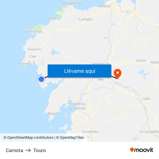 Carnota to Touro map